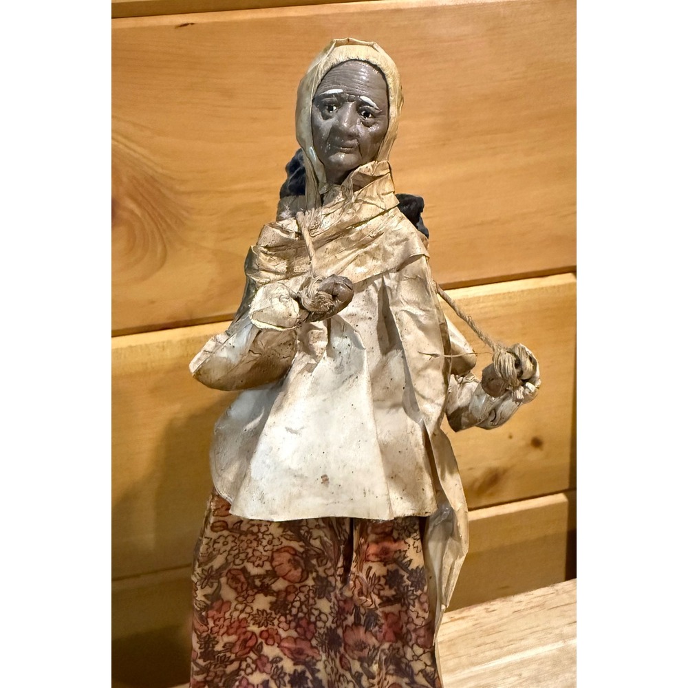 Vintage Mexican Paper Mache Folk Art Woman with Coal Basket Figurine 12 Inch
